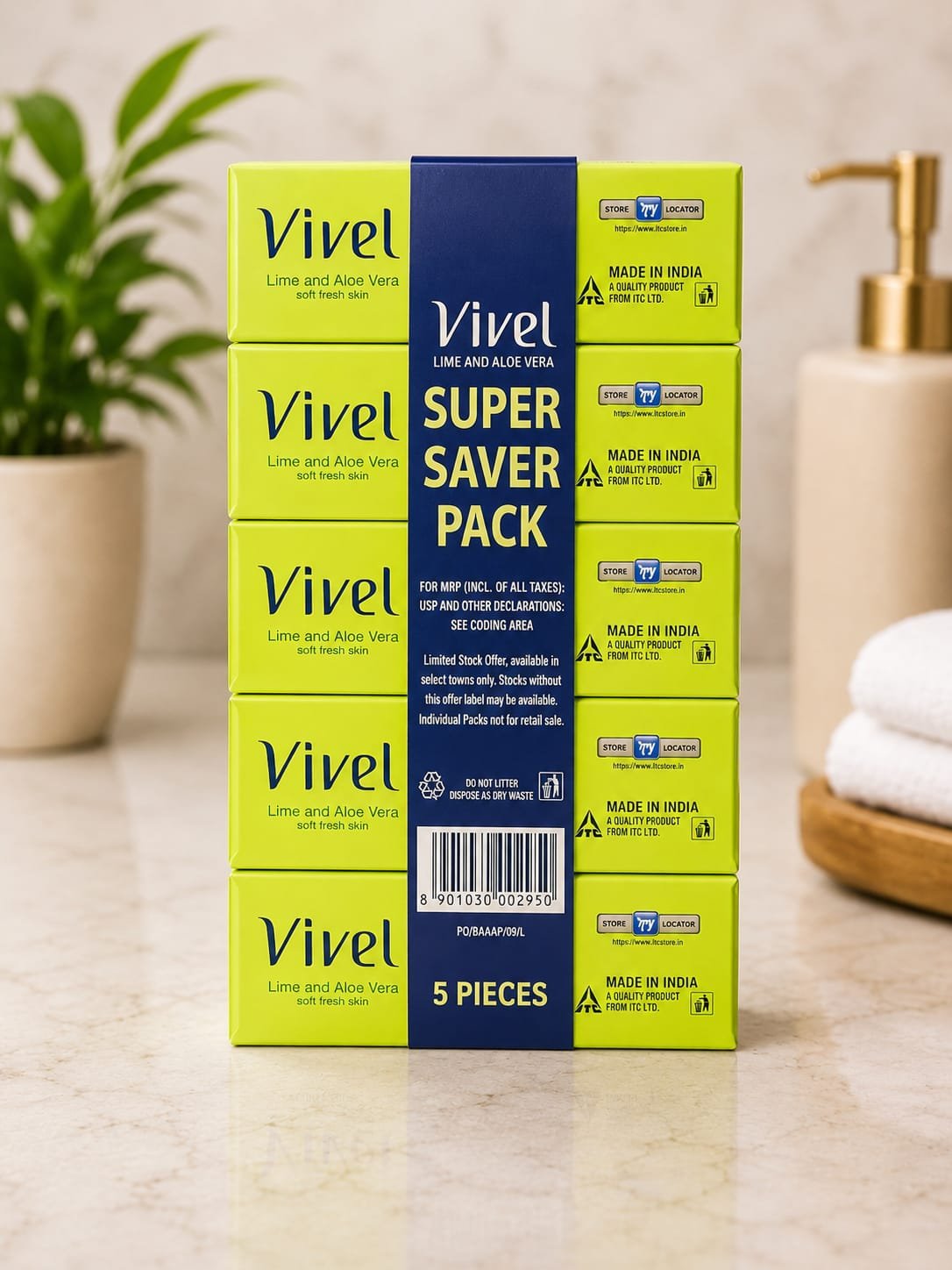 Vivel lime and Aloe Vera Sope 450 g ( Buy 4 and 1 Free)